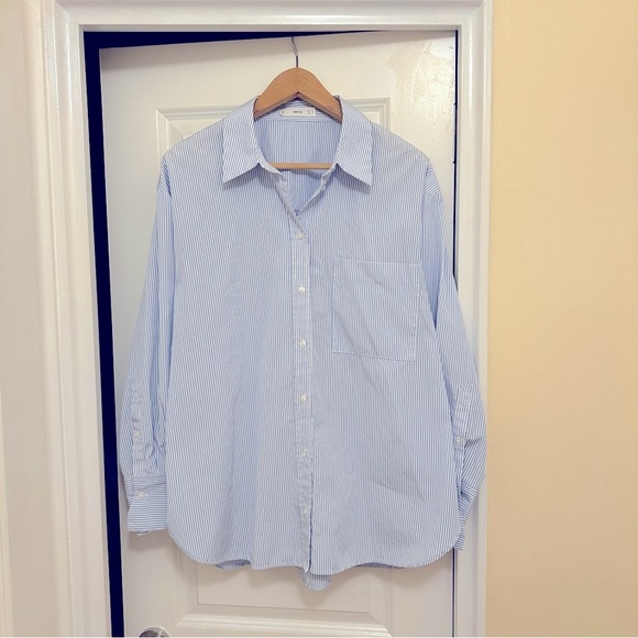 Mango oversized Blue Striped Button-Up Shirt and Shorts Set in cotton bl… - Picture 11 of 14